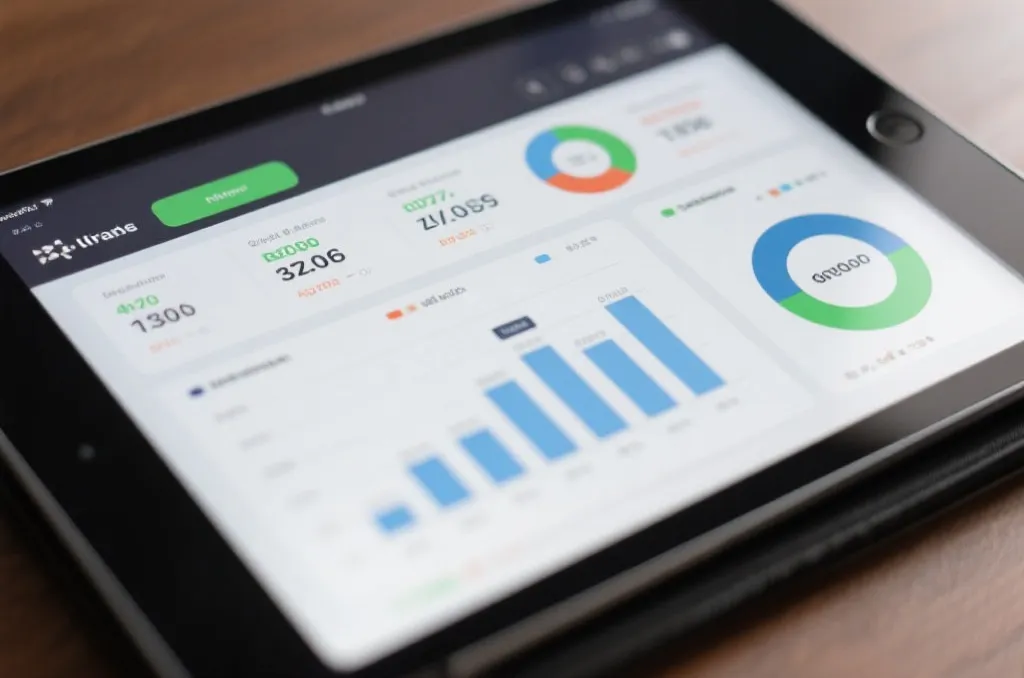 A close-up of a tablet displaying detailed football match statistics and charts, minimalist tech design